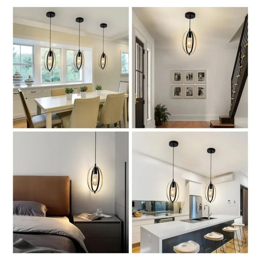 Pendant Light Dotokotl Lighting Double Ring Black Gold Metal‎ Modern MCM Style